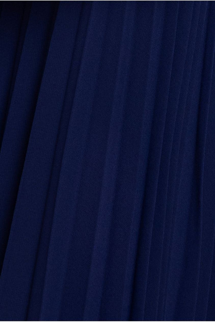 Goddiva Cowl Neck Pleated A-Line Chiffon Midi Dress - Navy Blue