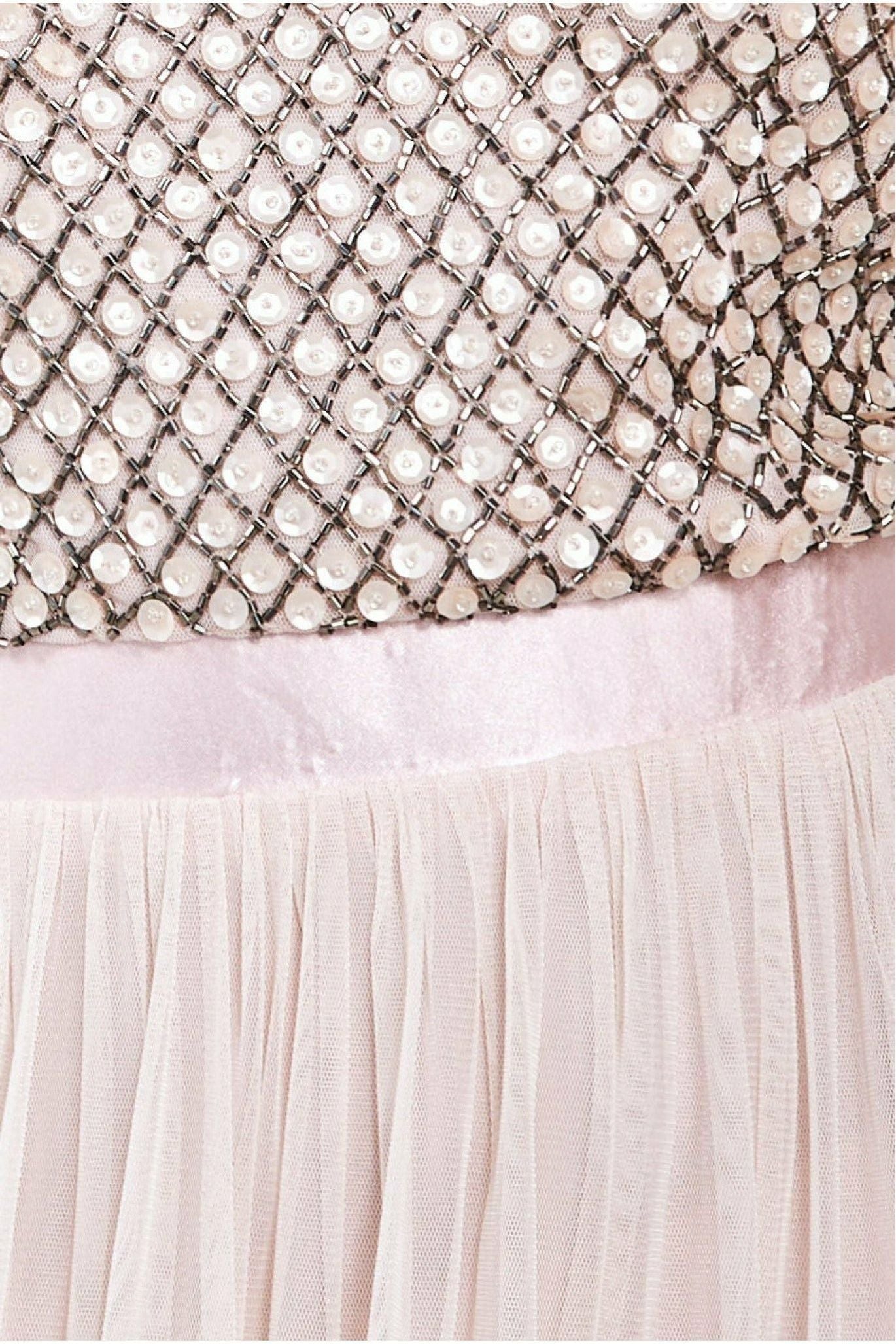 Goddiva Sequin Bodice Pleated Maxi Dress - Blush