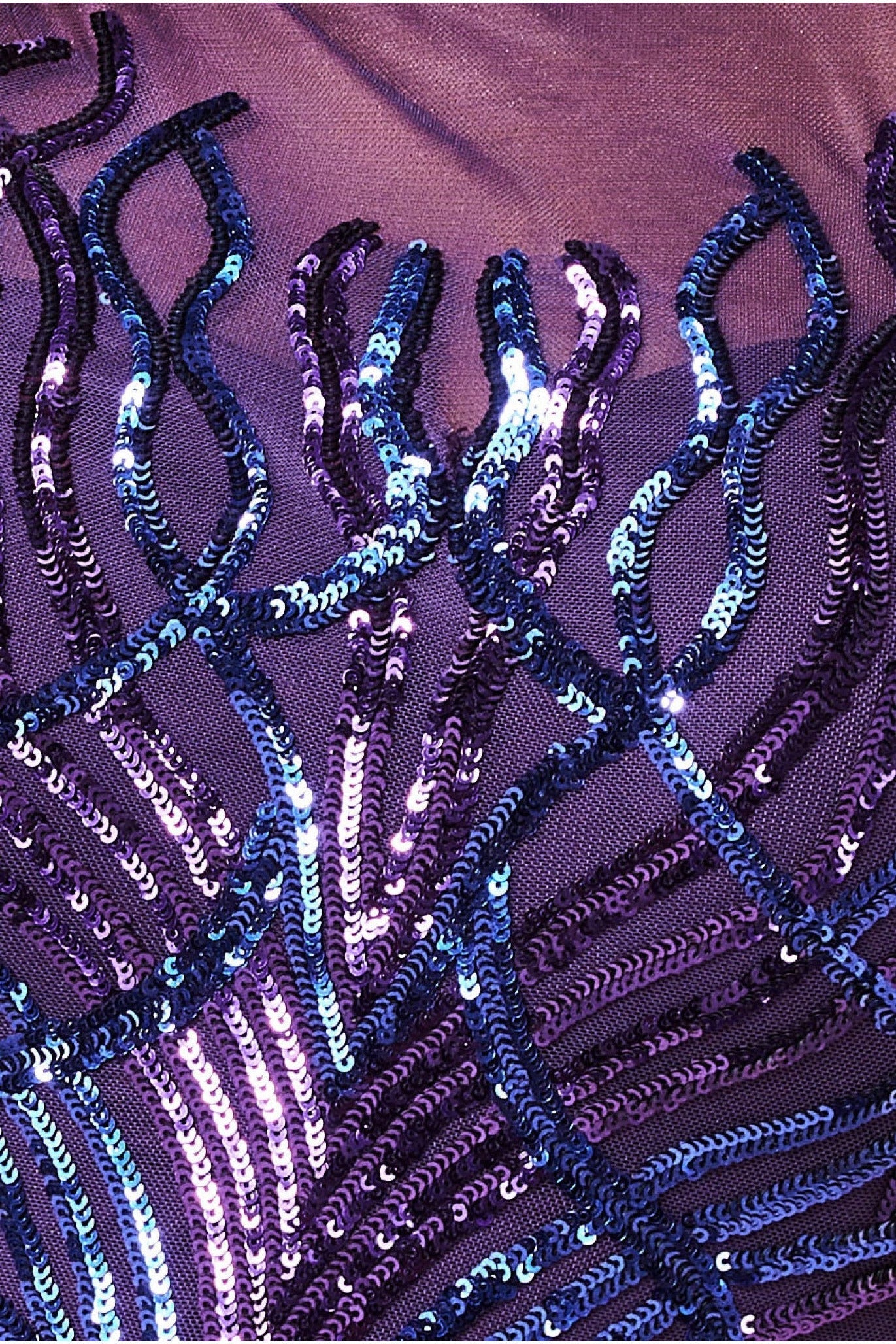 Goddiva Long Sleeve Sequin Flame Maxi Dress - Purple