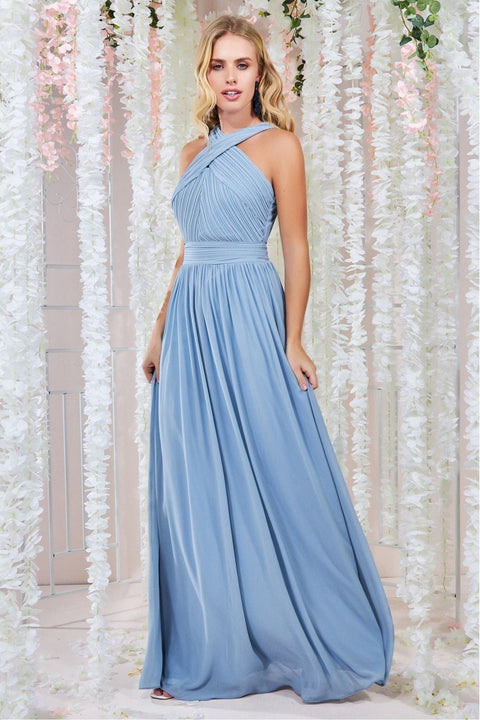 Goddiva Halter Neck Chiffon Maxi Dress - Dusky Blue