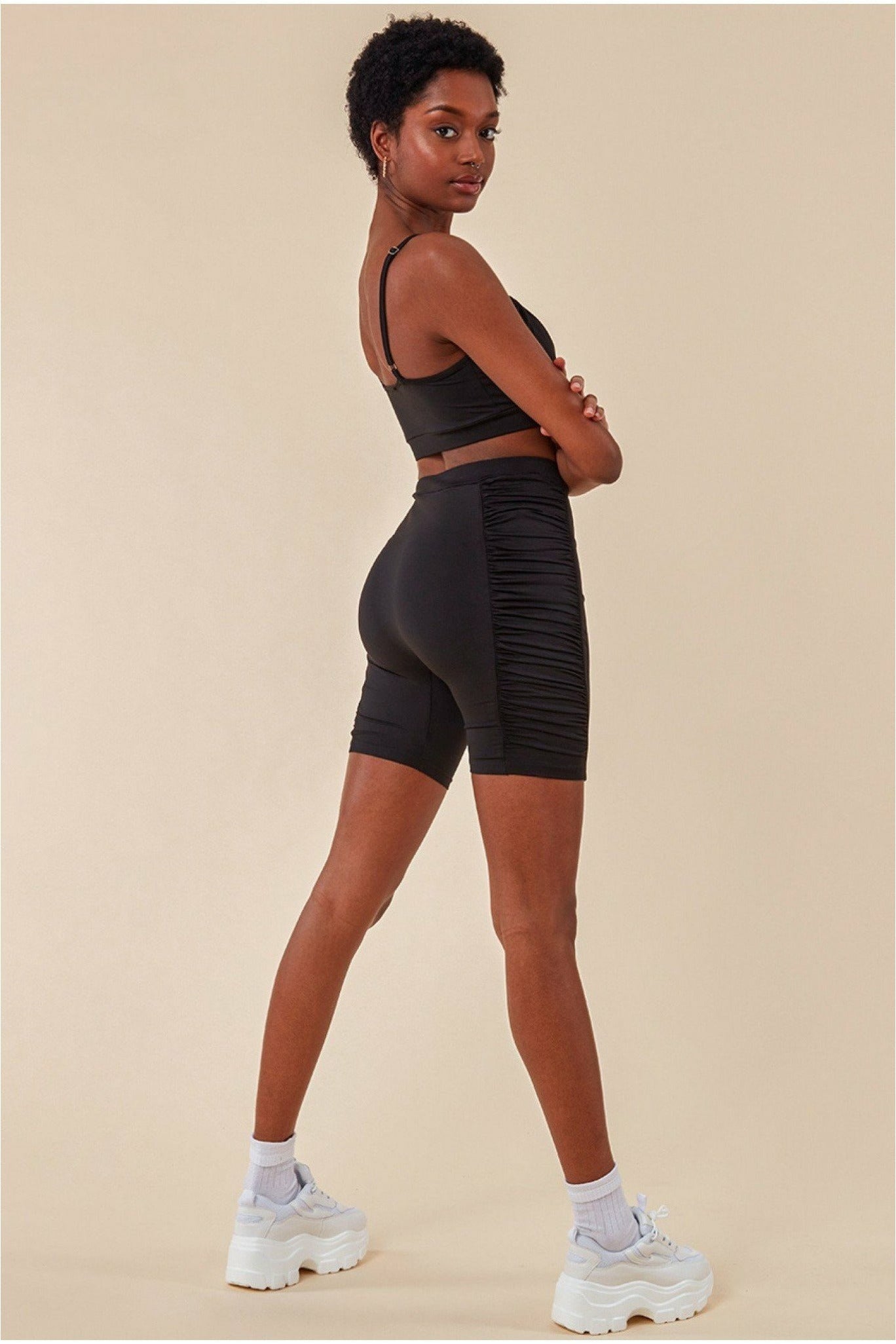 Cosmochic Side Detail Bralette & Cycle Short Set - Black