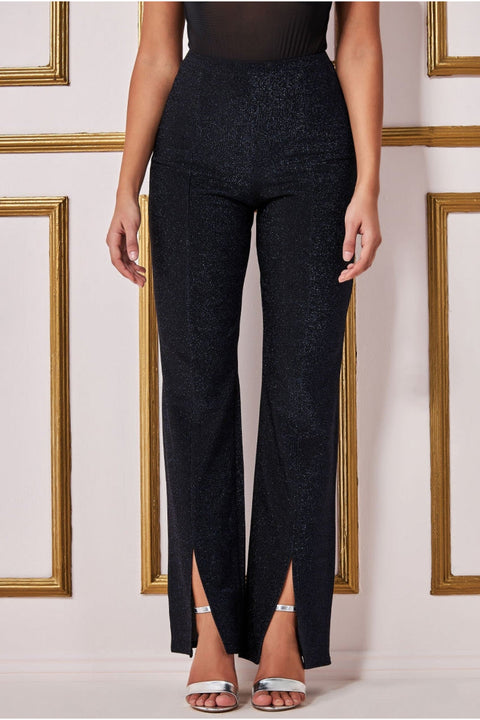 Goddiva Wide Leg Lurex Pant - Navy