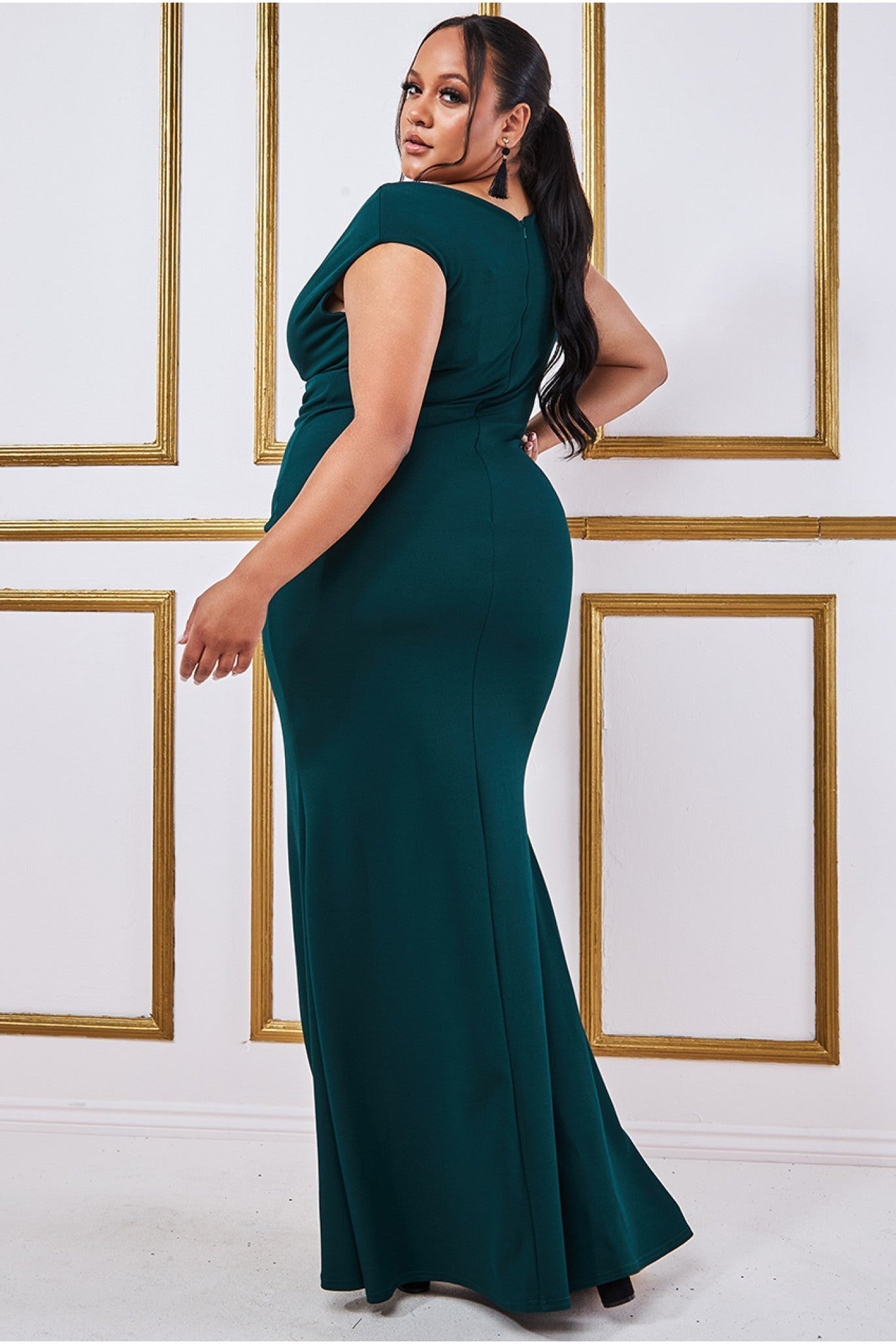 Goddiva Plus Bardot Pleated Maxi Dress - Emerald