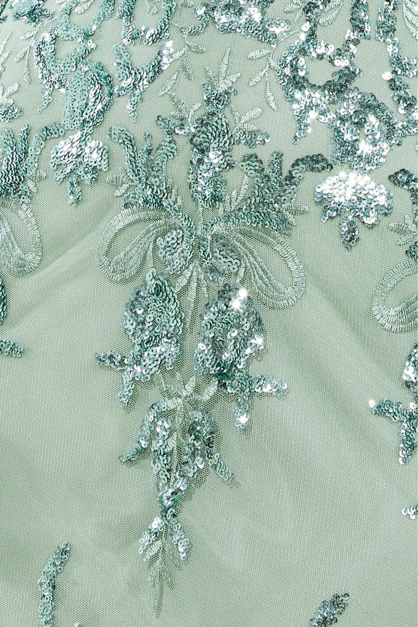 Goddiva Bardot Sequin Embroidered Maxi Dress - Sage Green