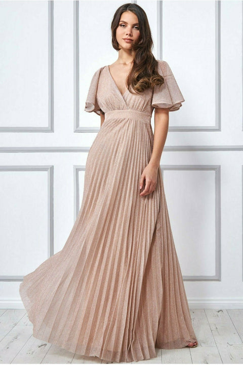 Goddiva Lurex Pleated Maxi Dress - Pink