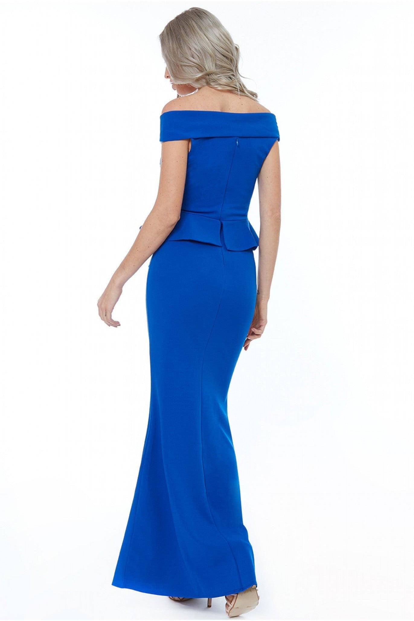 Goddiva Bardot Crossover Maxi Dress - Vividblue