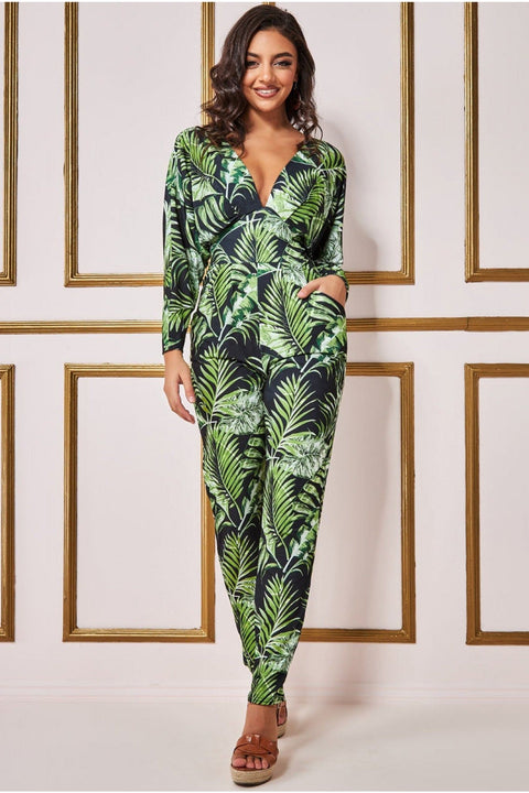 Goddiva Tropical Print Romper - Green