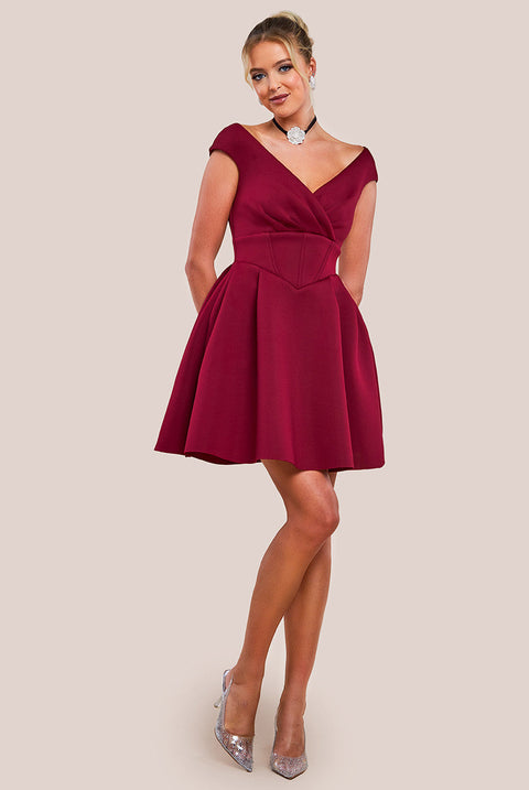 Goddiva Corset Fit & Flare Mini Dress - Wine