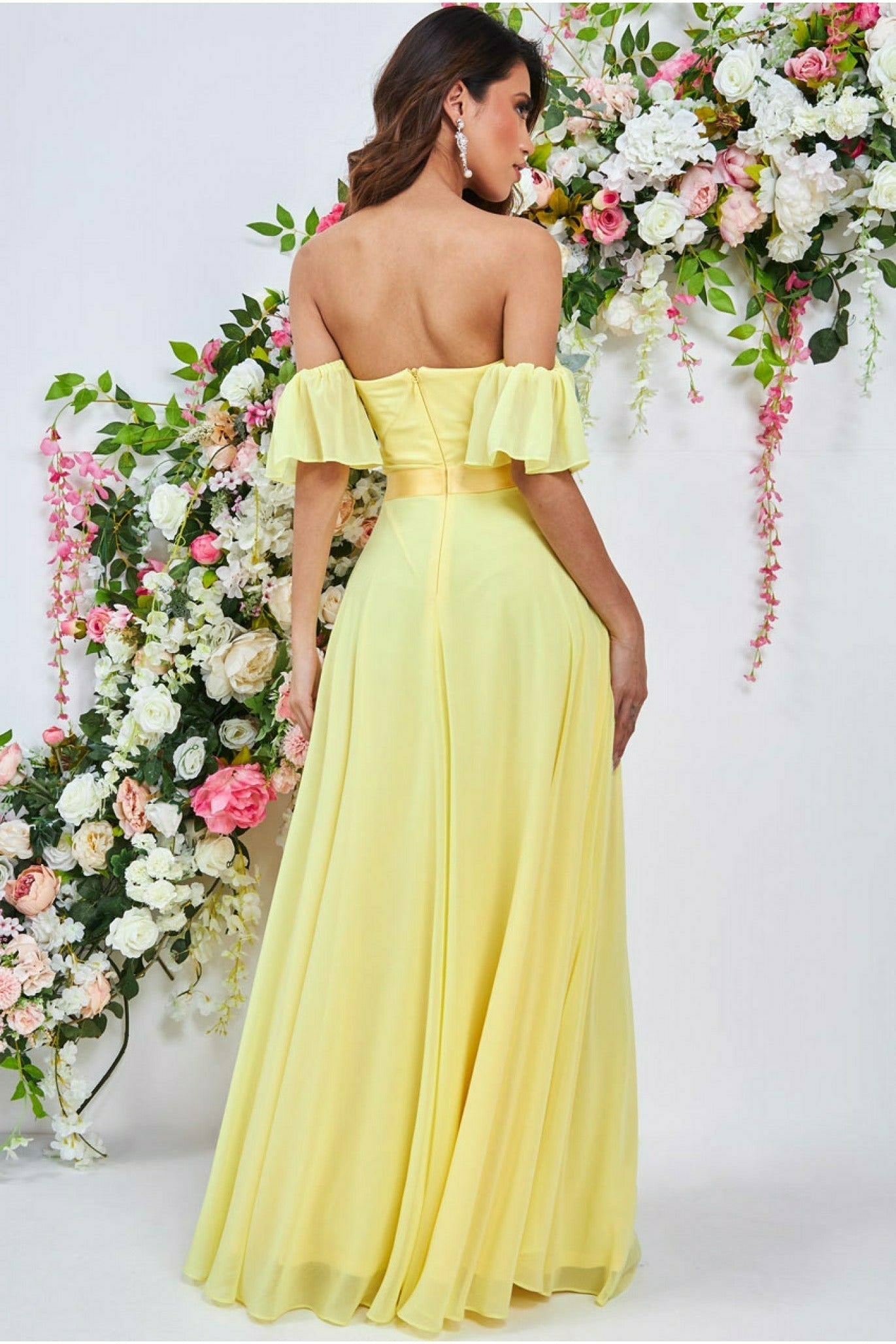 Goddiva Draped Off The Shoulder Maxi With Split - Yellow