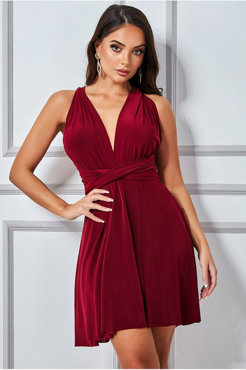 Goddiva Multiway Mini Dress - Wine