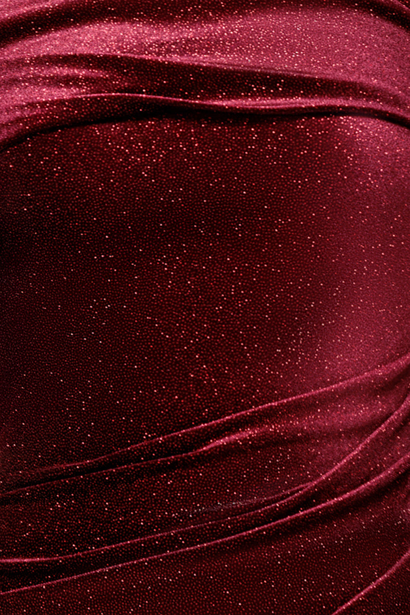 Goddiva Glitter Velvet One Shoulder Maxi Dress - Wine