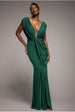 Goddiva Cowl Plunge Draped Mermaid Maxi Dress - Emerald Green