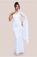 Goddiva One Shoulder Scalloped Neck Maxi Dress - White