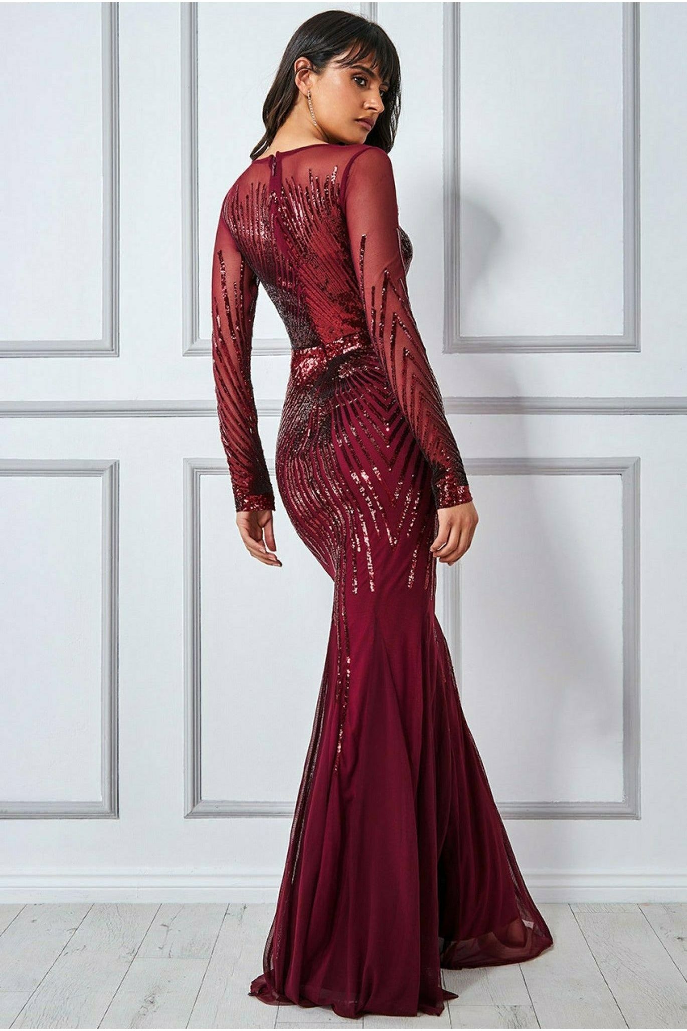 Goddiva Shooting Star Sequin Maxi Dress - Wine