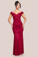 Goddiva Off The Shoulder Scalloped Neck Maxi Dress - Wine