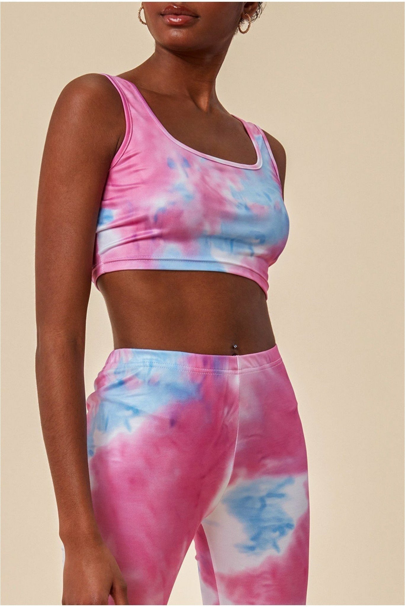 Cosmochic Tie-dye Crop Top With Leggings Set - Pinkblue