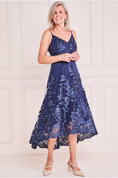 Goddiva High Low Sleeveless Lace Midi - Navy