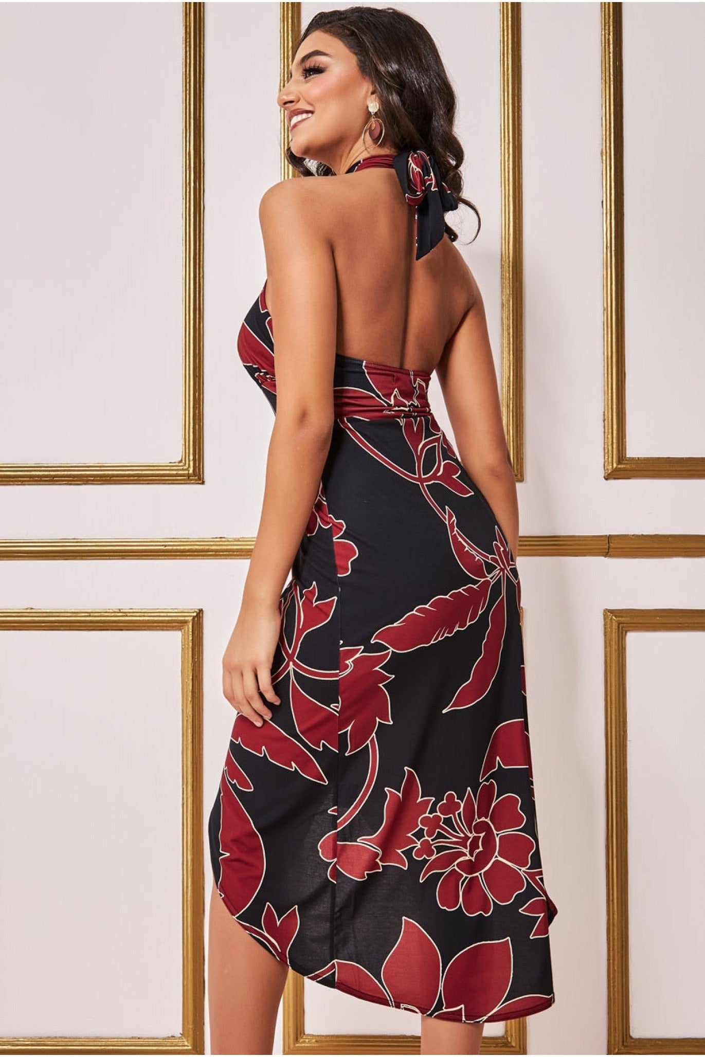 Goddiva Printed Crossover Midi - Black