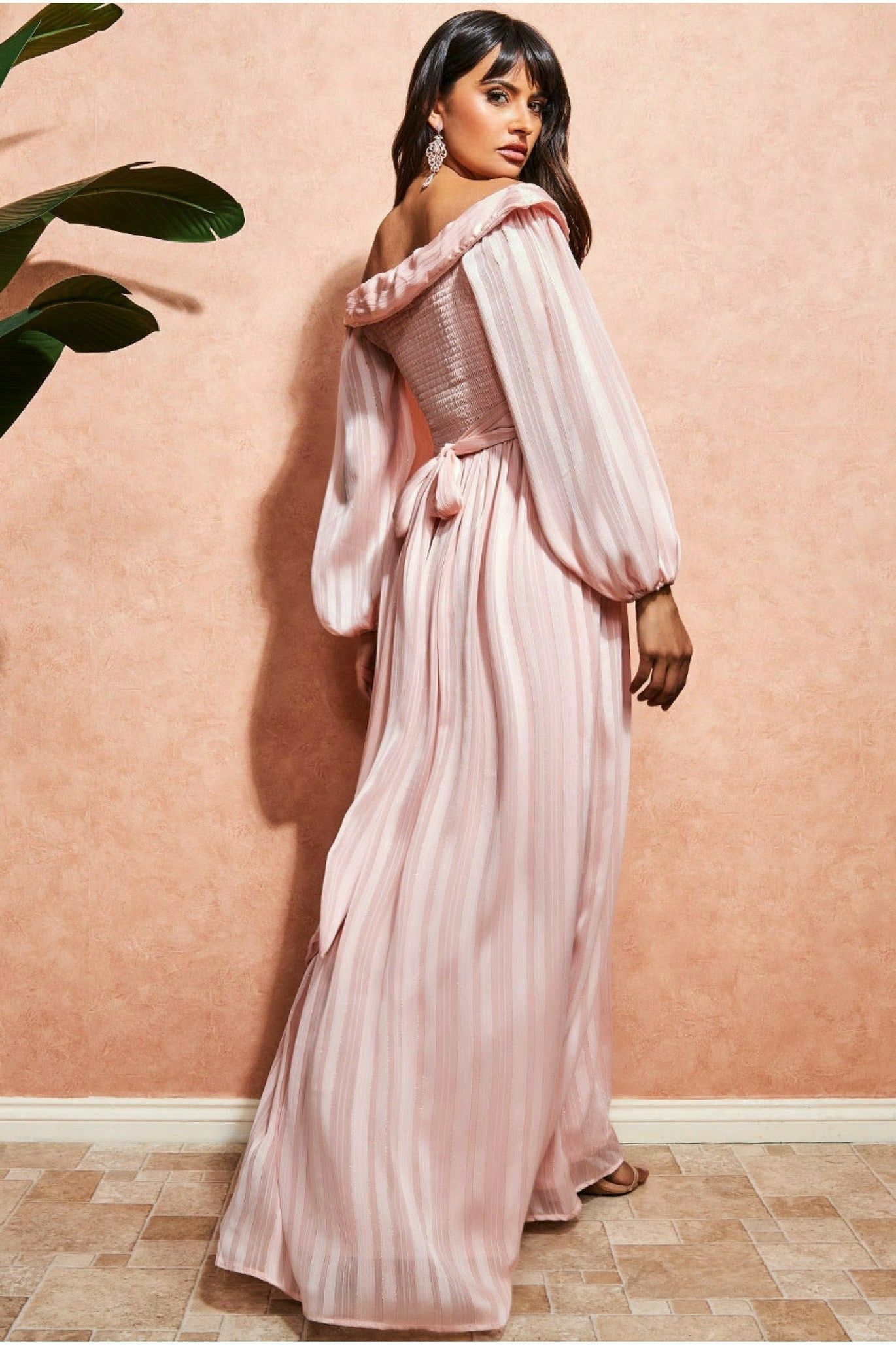 Goddiva Off The Shoulder Wrap Maxi Dress - Blush