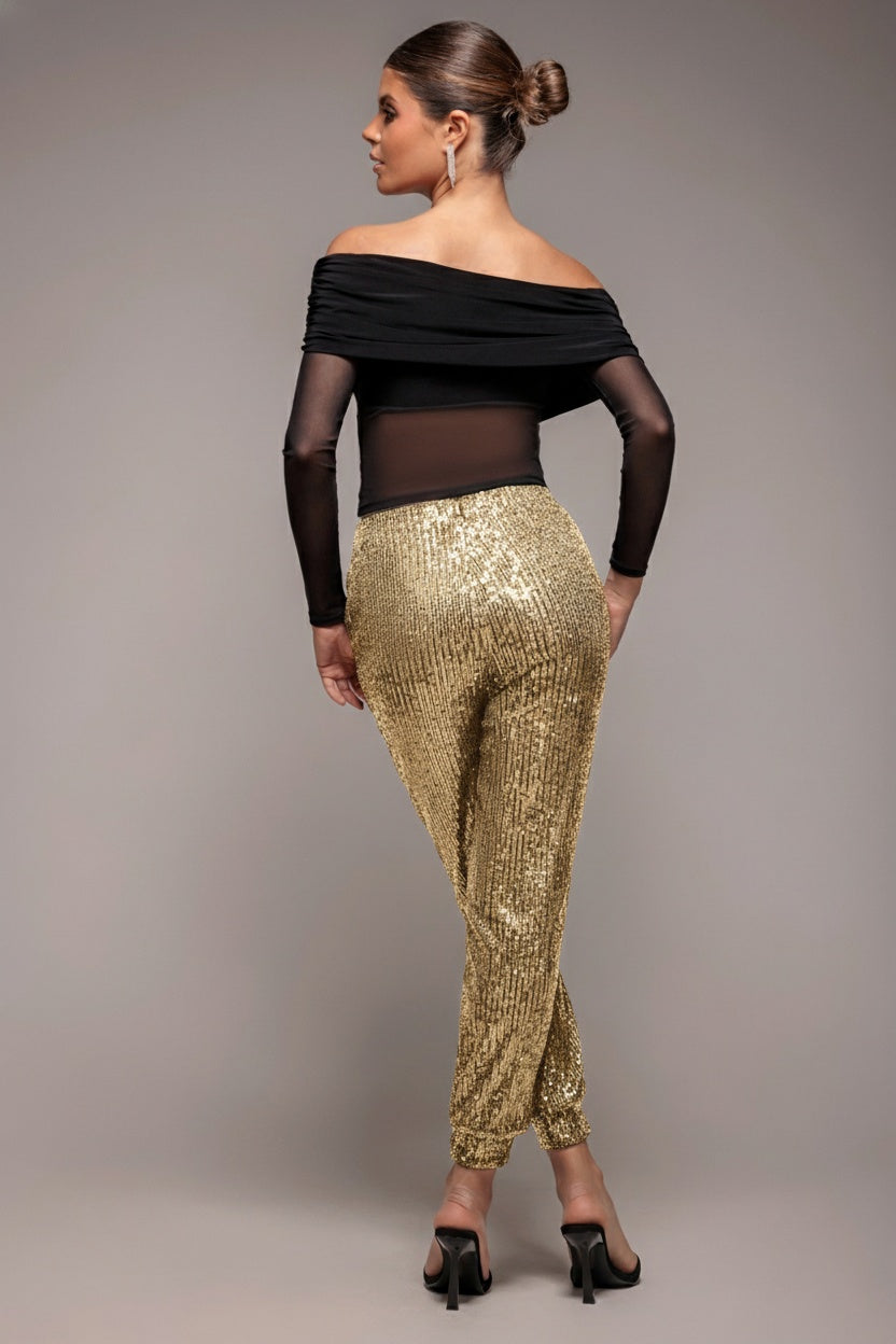 Goddiva Sequin Cuffed Ankle Pant - Gold