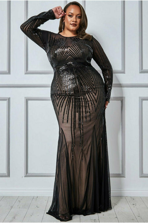 Goddiva Plus Shooting Star Sequin Maxi Dress - Black