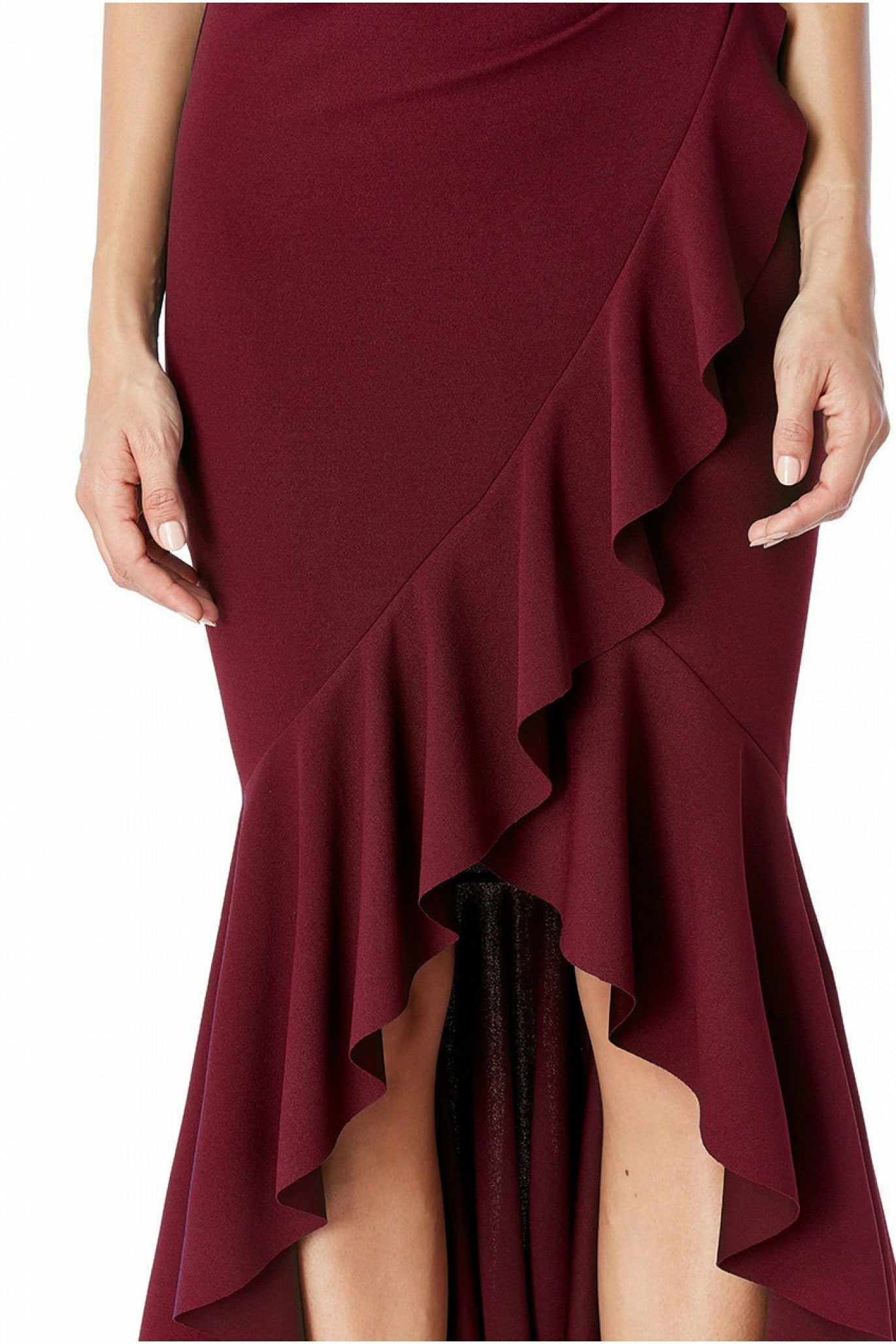 Goddiva High Low Frill Hem Maxi Dress - Wine