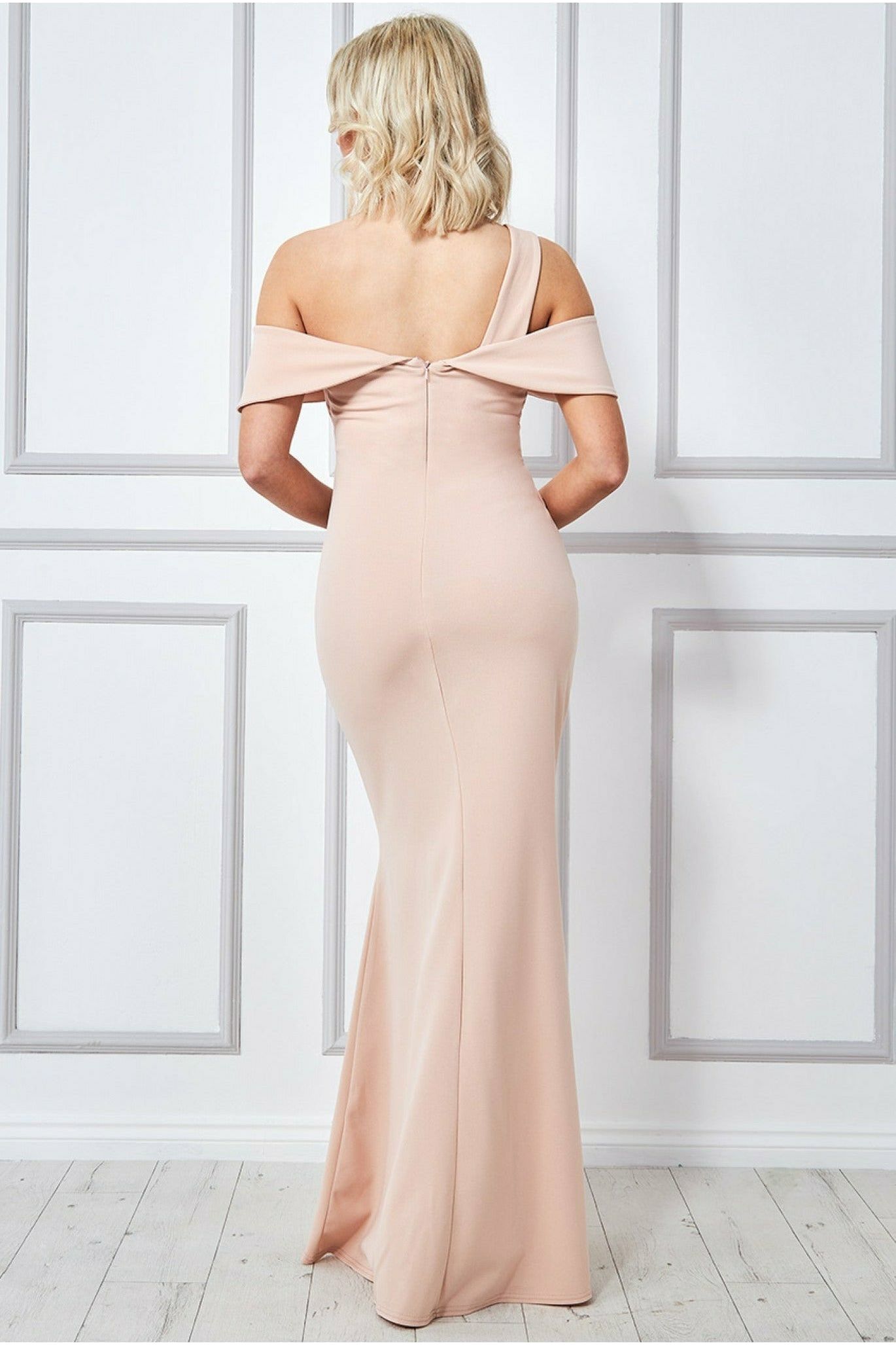 Goddiva One Shoulder Knot Maxi - Beige