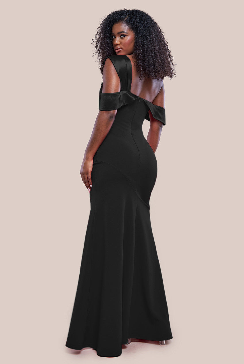 Goddiva One Shoulder Satin Band Maxi Dress - Black