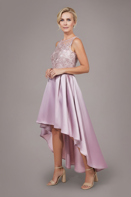 Goddiva Sequin & Satin Dipped Hem Midi Dress - Blush Pink