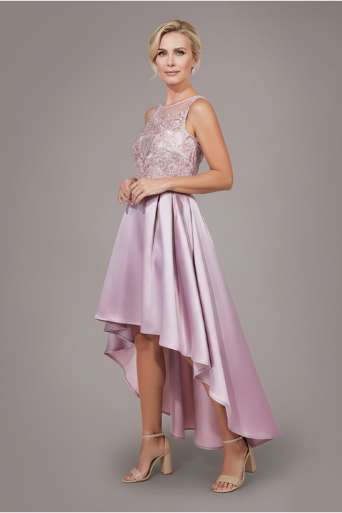 Goddiva Sequin & Satin Dipped Hem Midi Dress - Blush Pink