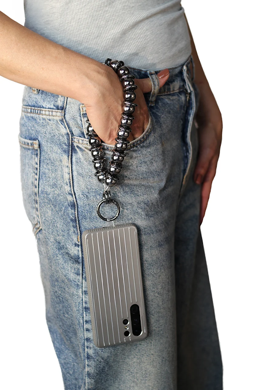 Goddiva Accessories Metal Beaded Phone Strap - Black