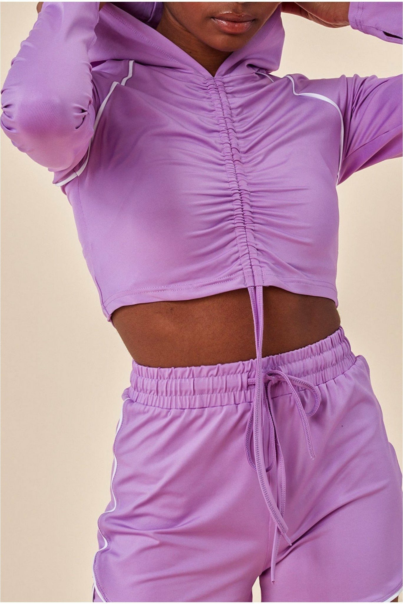 Cosmochic Jersey Short Set With Drawstring Top - Purple