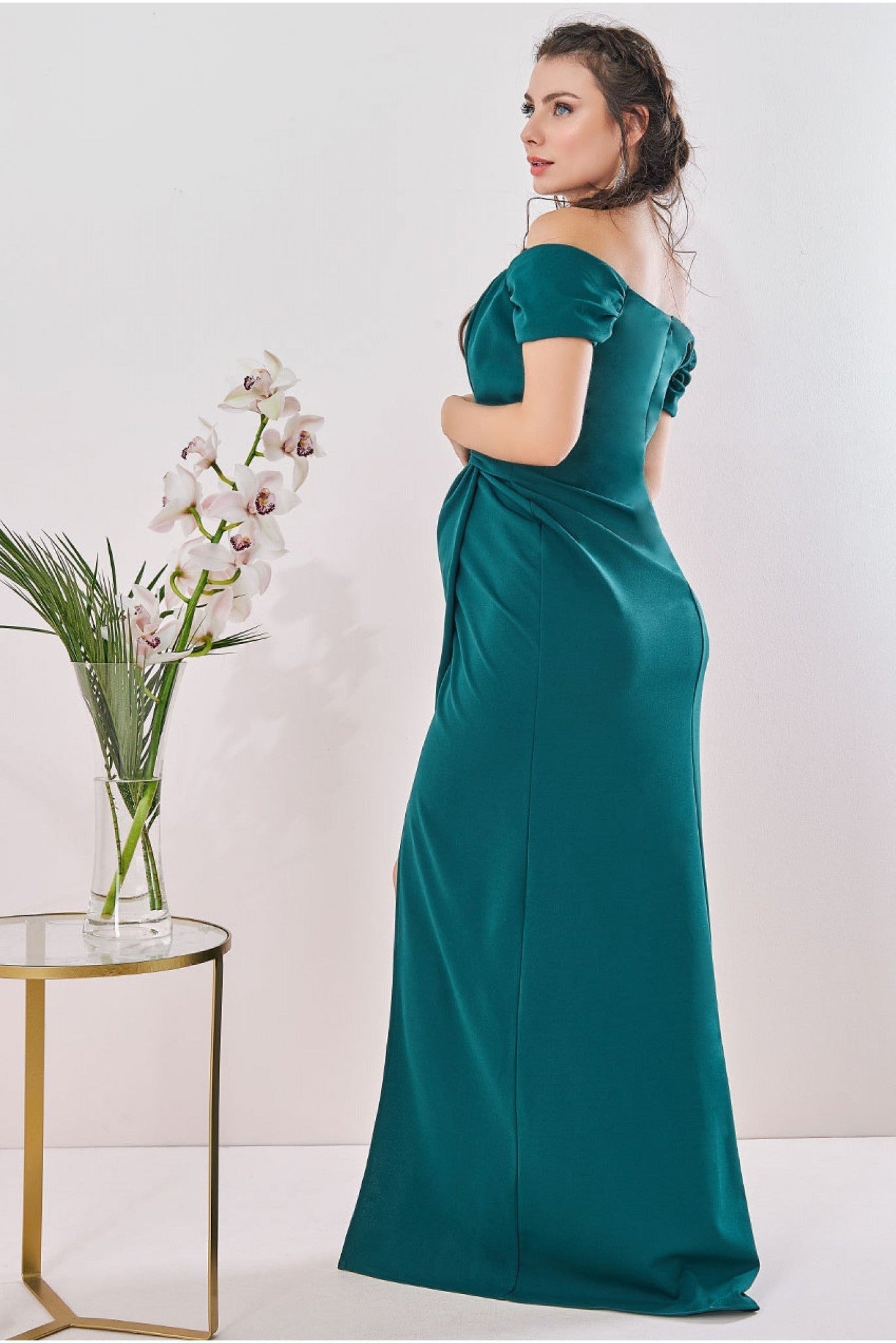 Goddiva Maternity Off The Shoulder Maxi Emerald