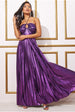 Goddiva Pleated Foil Tie Back Maxi Dress - Purple