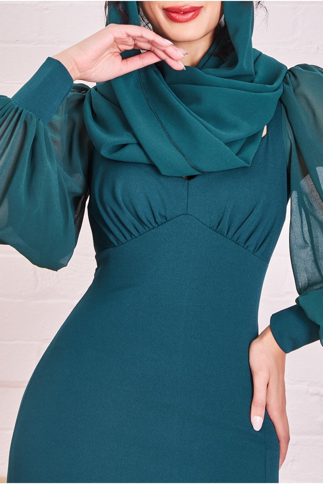 Goddiva Modesty Chiffon Thigh Split Maxi Dress - Emerald Green