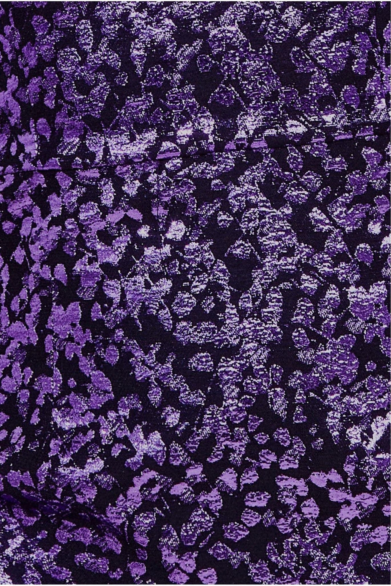 Goddiva Foil Jacquard Puff Sleeve Midi - Purple