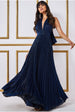 Goddiva Plunge Halterneck Sequin Lurex Maxi - Navy