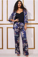 Goddiva Printed Satin Wide Leg Pant - Navy