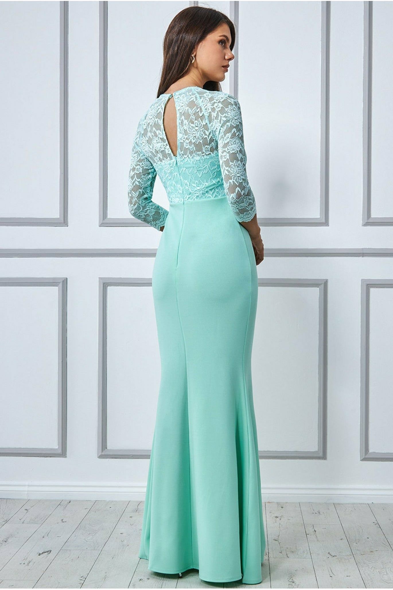 Goddiva Lace Bodice Maxi Dress With Sleeves - Mint