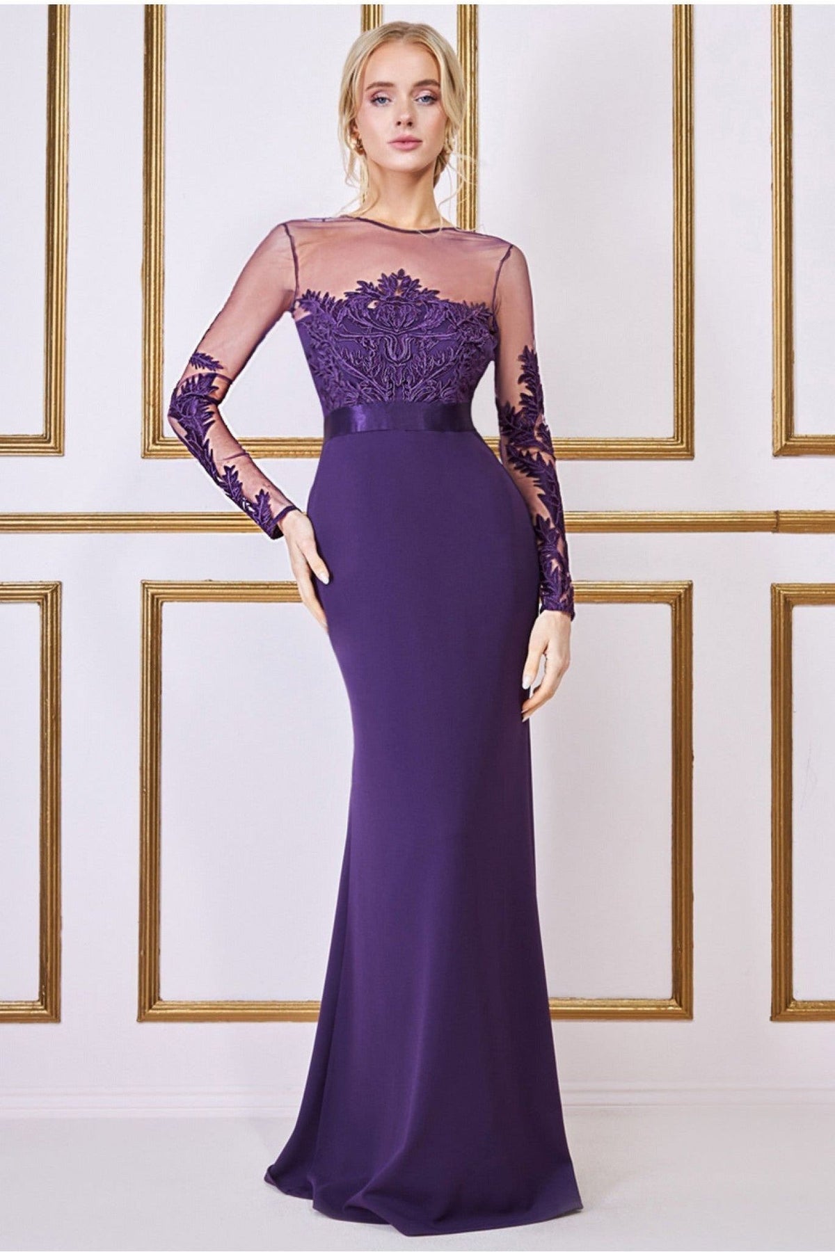 Goddiva Embroidered Mesh & Scuba Maxi - Purple