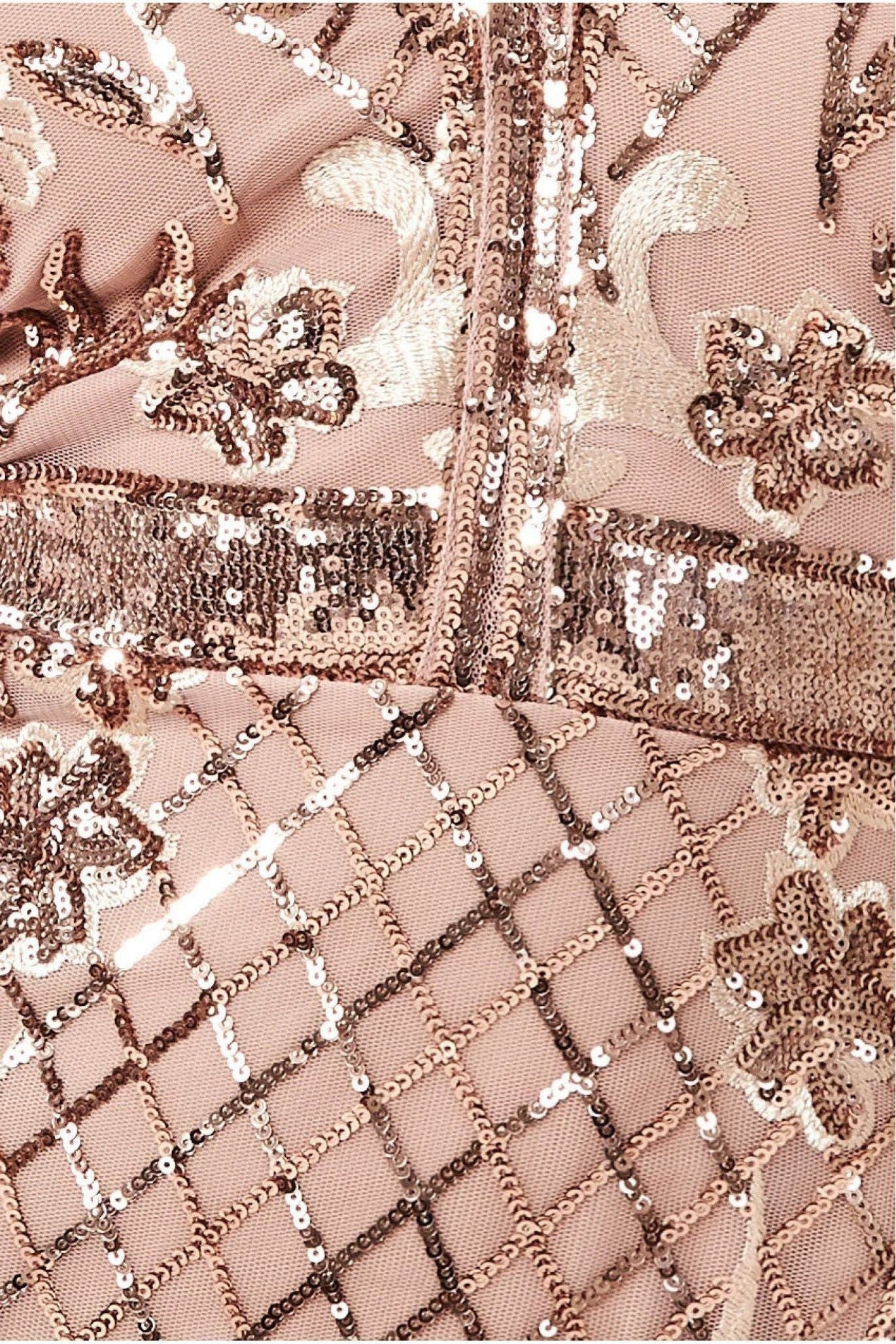 Goddiva Full Sleeve Sequin Midi Dress - Champagne