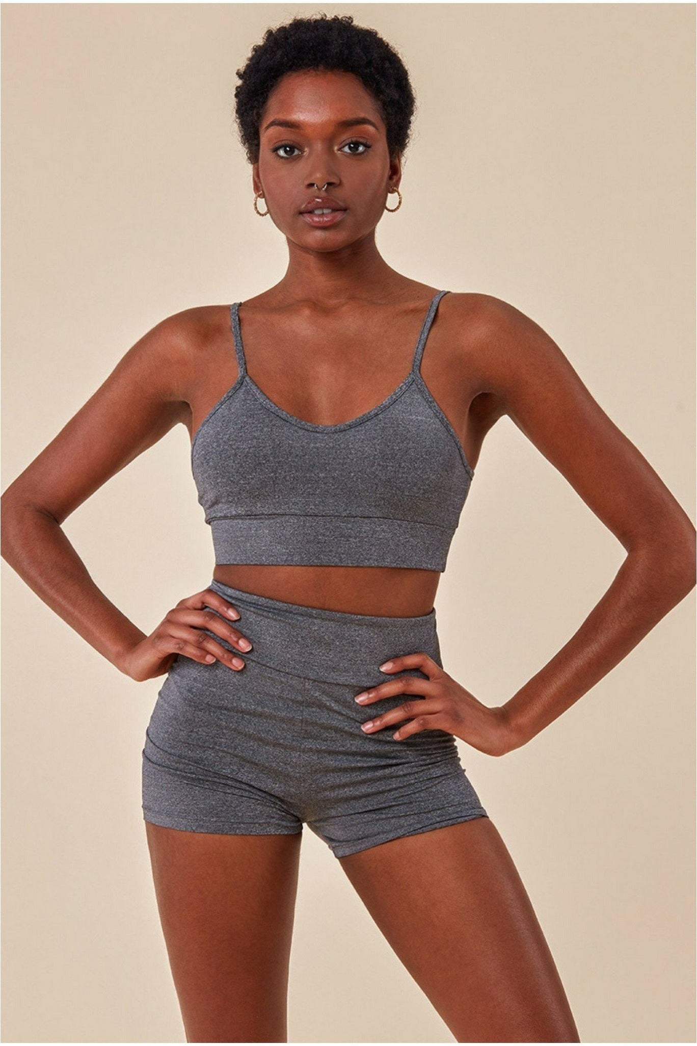 Cosmochic Cropped Bralette & Cycle Short Set - Gray