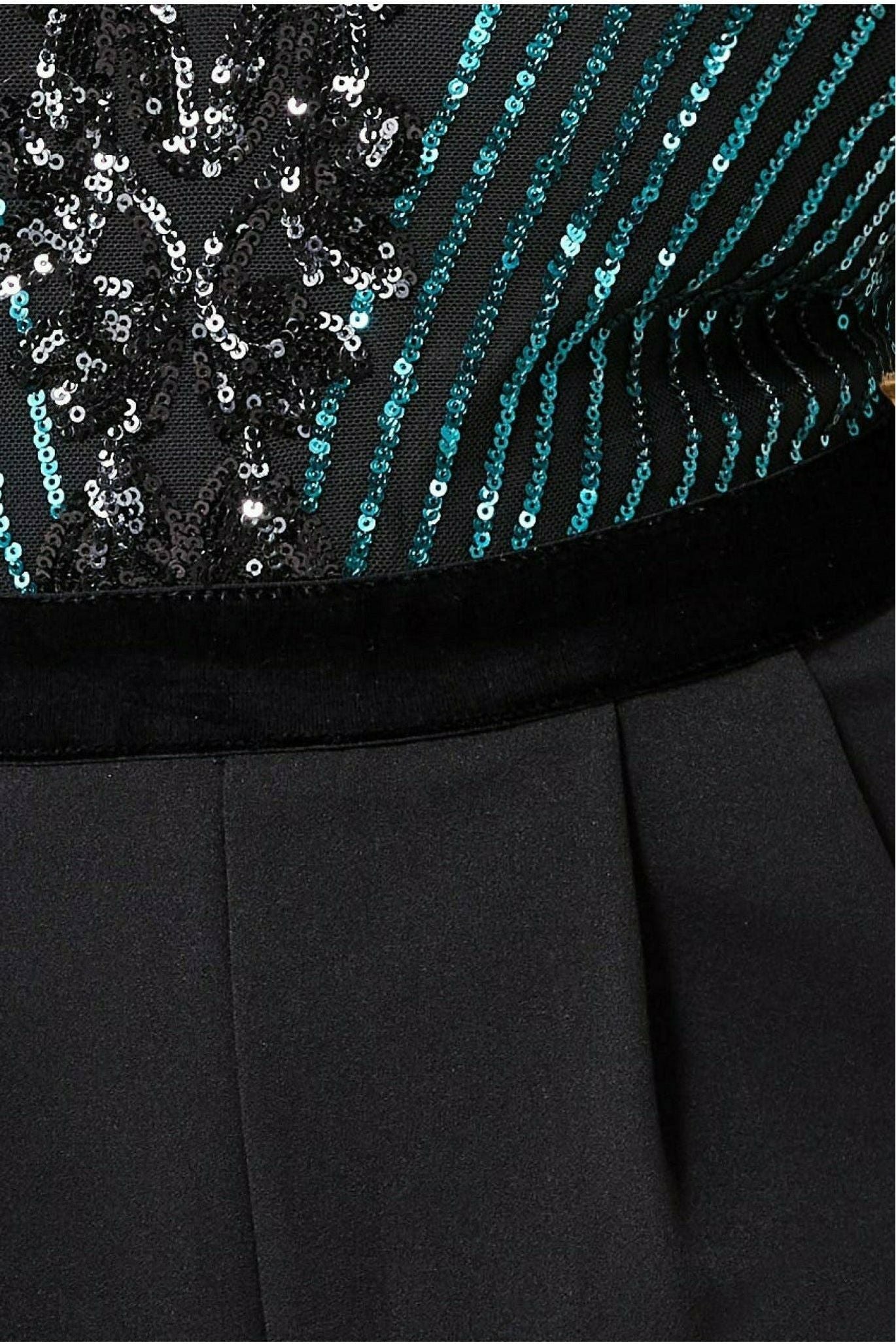 Goddiva Sequin & Mesh Romper - Emerald Green