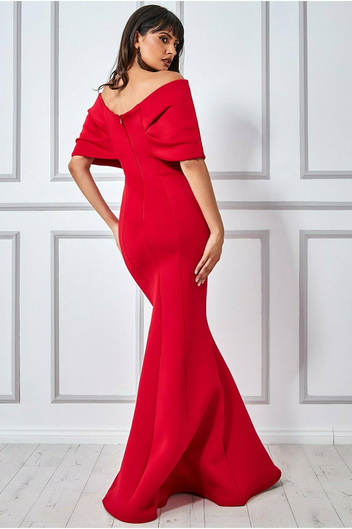 Goddiva Off The Shoulder Scuba Foam Maxi - Red