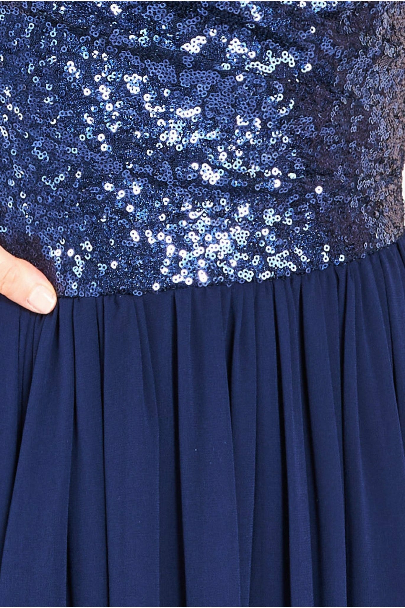 Goddiva Cowl Back Sequin & Chiffon Maxi Dress - Navy