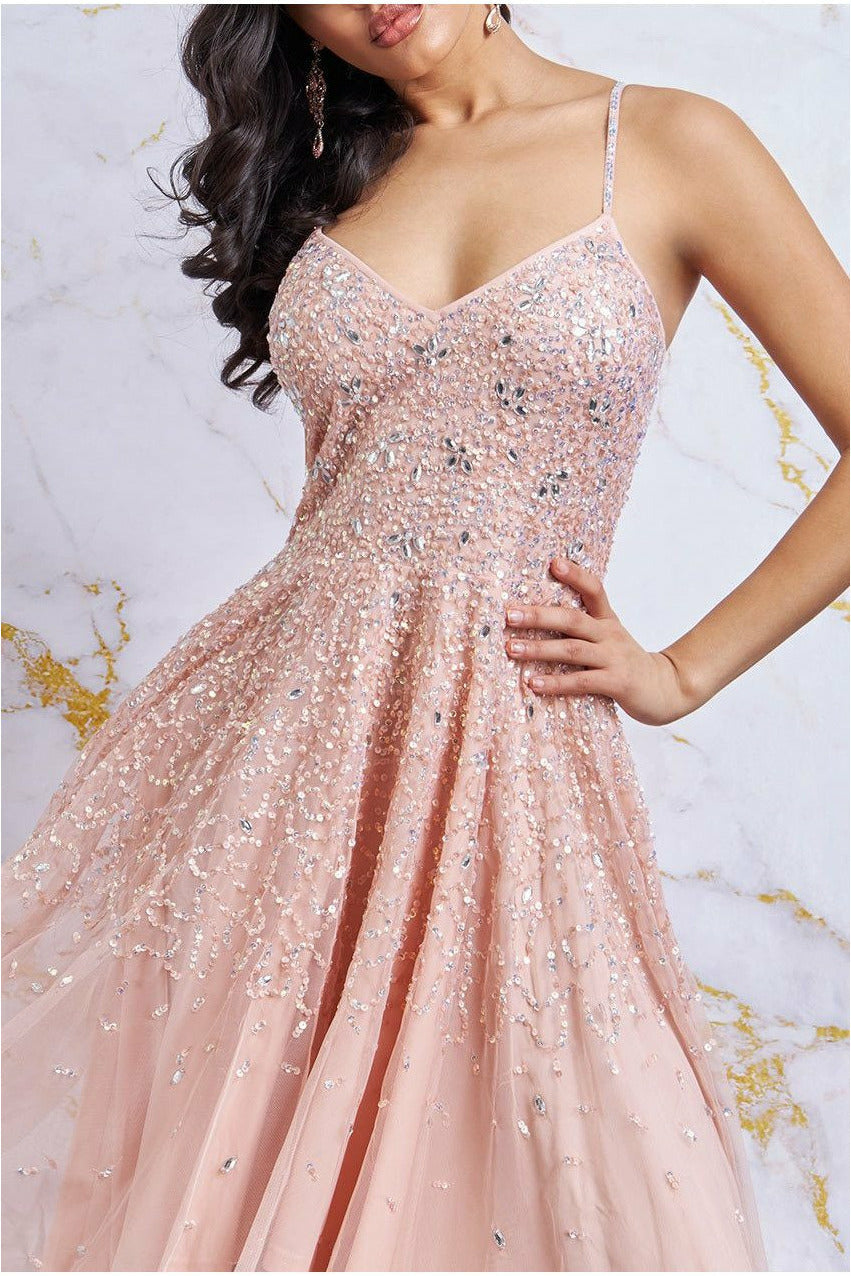 Goddiva High Low Spaghetti Strap Maxi With Sequins - Peach