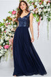 Goddiva Cowl Back Sequin & Chiffon Maxi Dress - Navy