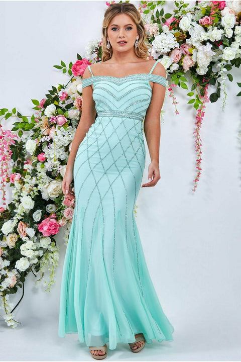 Goddiva Off The Shoulder Sequin Maxi Dress - Mint