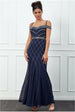 Goddiva Off The Shoulder Sequin Maxi Dress - Navy