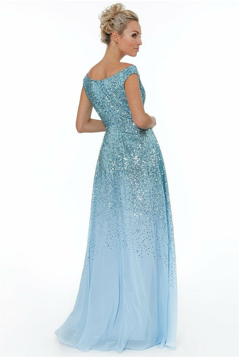 Goddiva Pleated Bodice Sequin & Chiffon Maxi - Powderblue